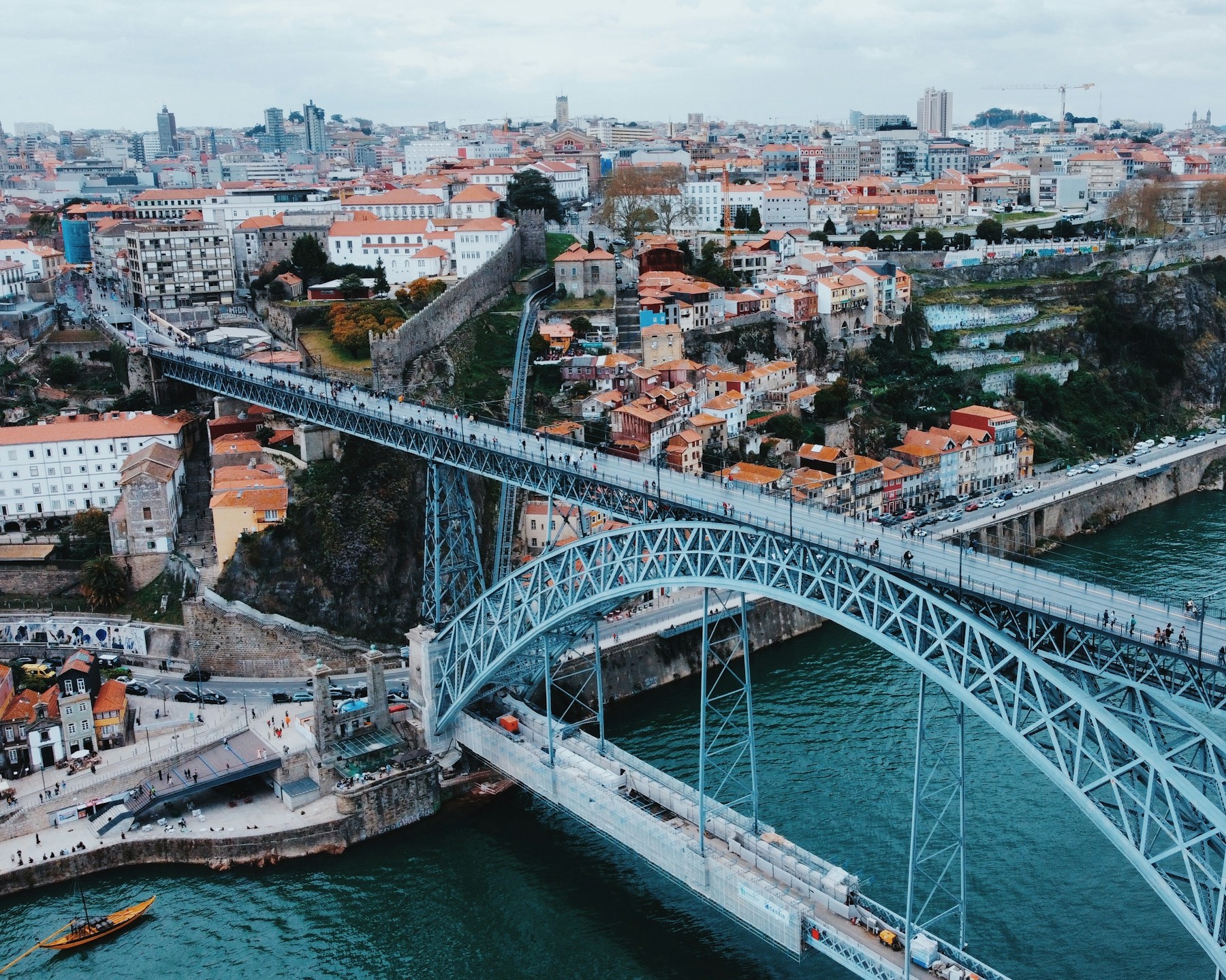 Porto rising above the Douro River and Dom Luís I Bridge